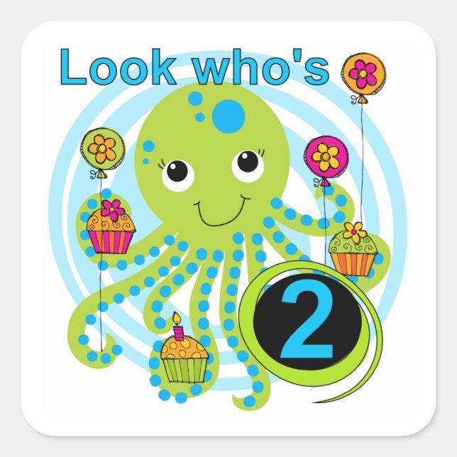 Octopus 2nd Birthday T shirts and Gifts Square Sticker (Front)