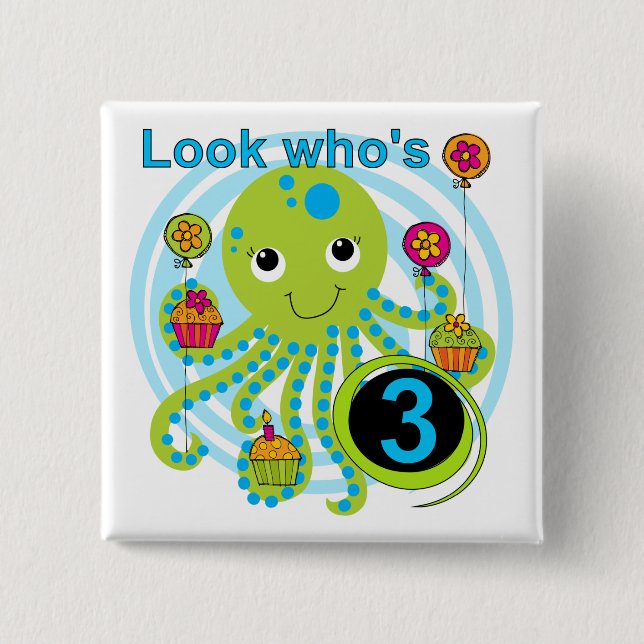 Octopus 3rd Birthday T-shirts and Gifts 15 Cm Square Badge (Front)