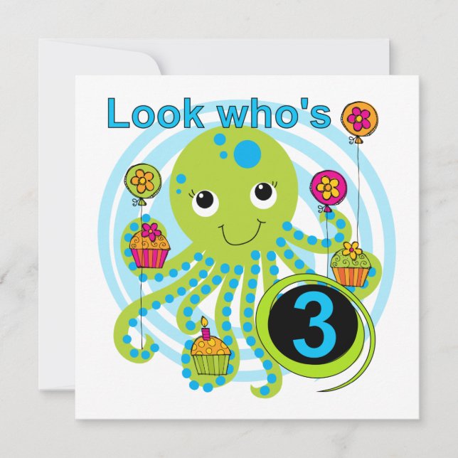 Octopus 3rd Birthday T-shirts and Gifts Card (Front)
