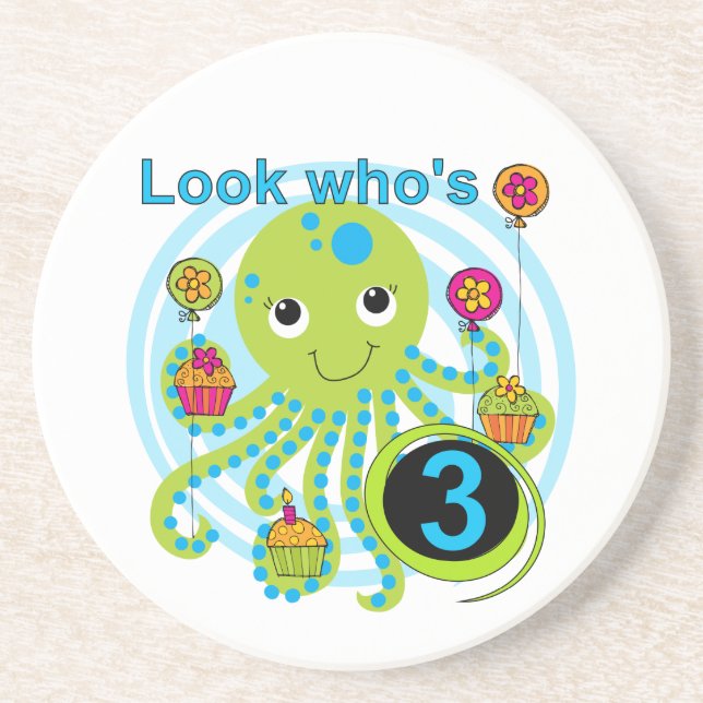 Octopus 3rd Birthday T-shirts and Gifts Coaster (Front)