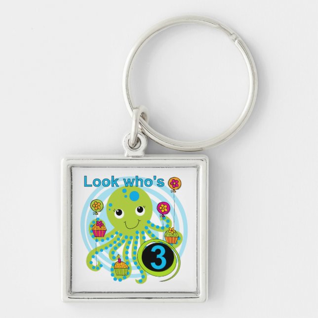 Octopus 3rd Birthday T-shirts and Gifts Key Ring (Front)