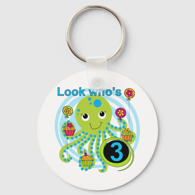 Octopus 3rd Birthday T-shirts and Gifts Key Ring (Front)