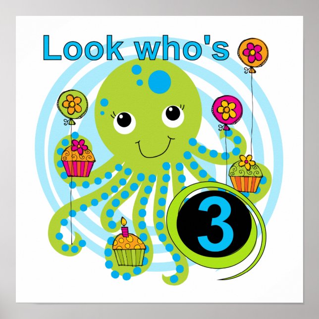 Octopus 3rd Birthday T-shirts and Gifts Poster (Front)