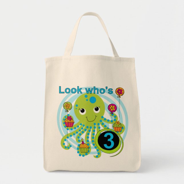 Octopus 3rd Birthday T-shirts and Gifts Tote Bag (Front)