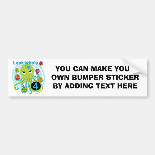 Octopus 4th Birthday T shirts and Gifts Bumper Sticker (Front)