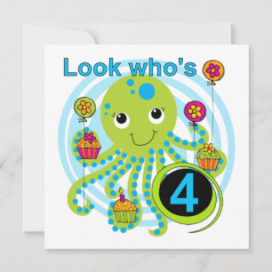 Octopus 4th Birthday T shirts and Gifts Card