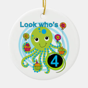 Octopus 4th Birthday T shirts and Gifts Ceramic Tree Decoration