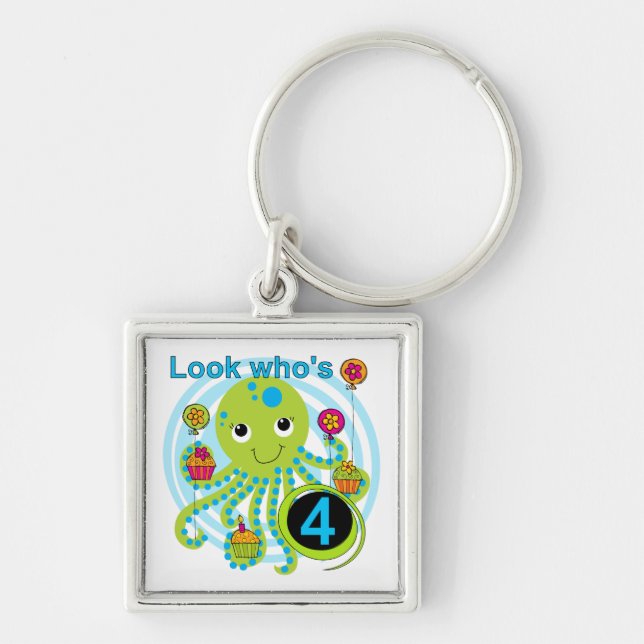 Octopus 4th Birthday T shirts and Gifts Key Ring (Front)