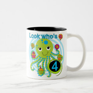 Octopus 4th Birthday T shirts and Gifts Two-Tone Coffee Mug