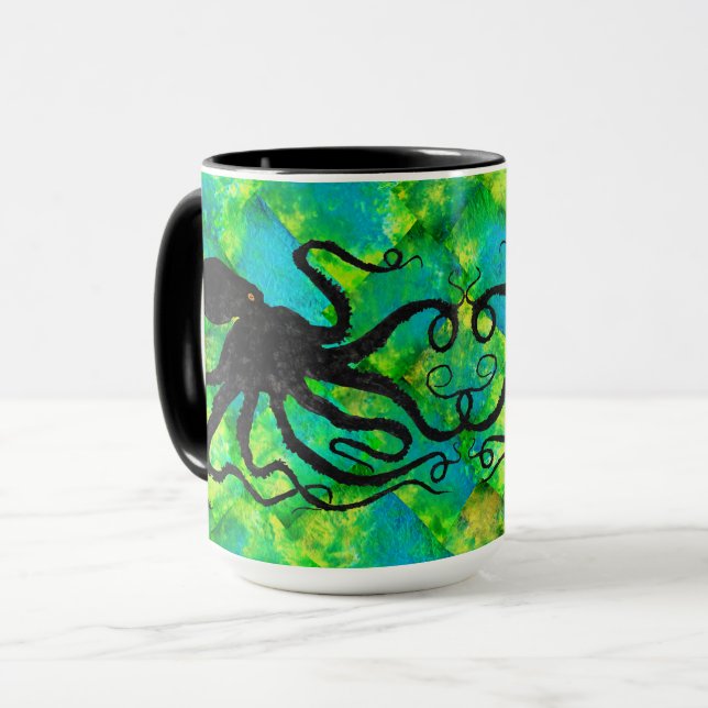 Octopus 6 On Blue/Green - 15 oz. Combo Mug (Front Left)