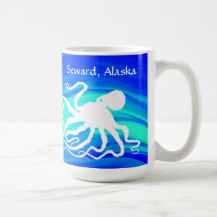 Octopus 6 on Blue Green, Seward - 15 oz. Mug