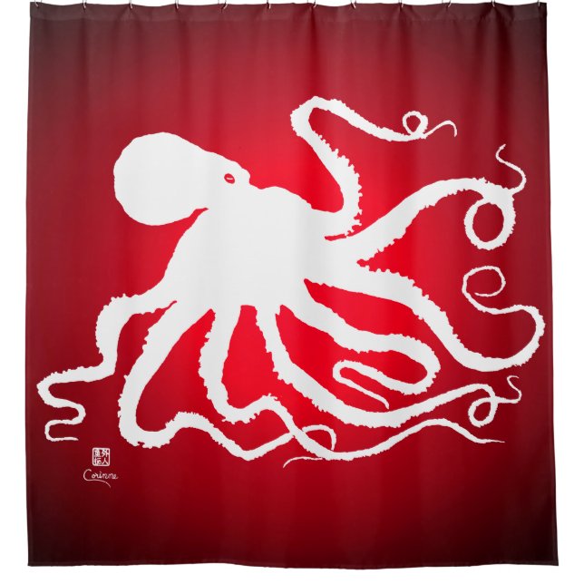 Octopus 6 on Red - Shower Curtain (Front)