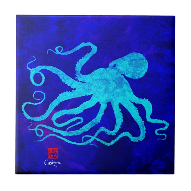 Octopus 6 R - Small Ceramic Tile (Front)