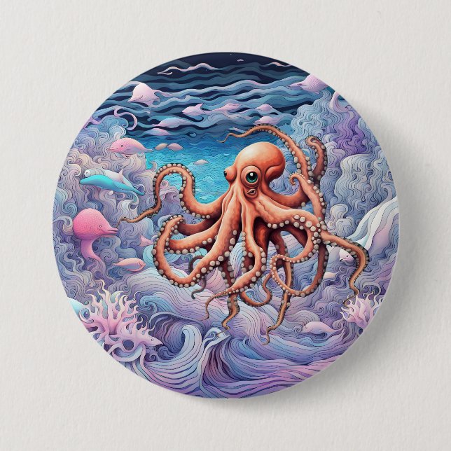 Octopus 7.5 Cm Round Badge (Front)