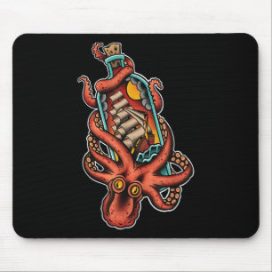 Octopus And Clipper Ship In Bottle, Old School Sai Mouse Mat