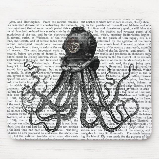 Octopus and Diving Helmet Mouse Mat (Front)