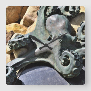 Octopus and Rocks Beach Square Wall Clock