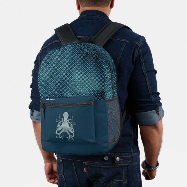 Octopus and Scales Personalised Printed Backpack (Insitu (Model))