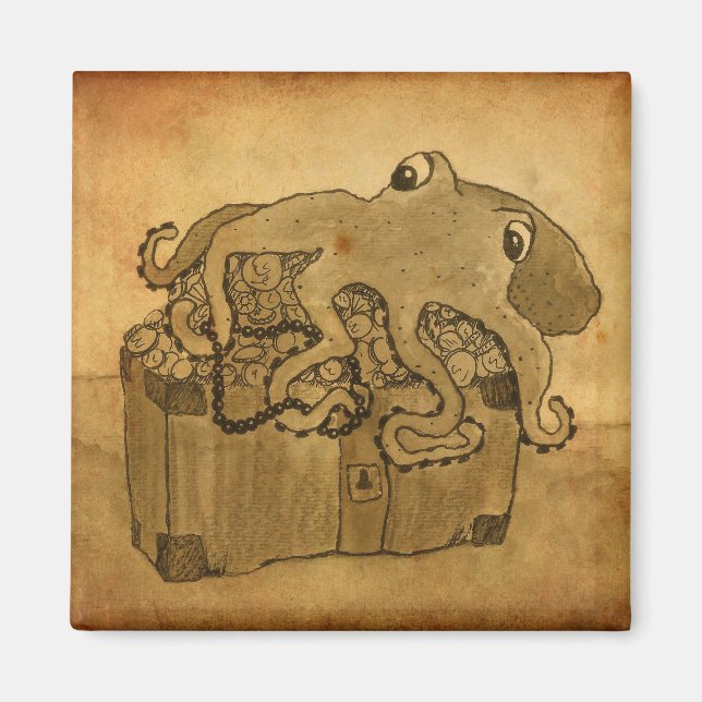 Octopus and Treasure Chest Magnet (Front)