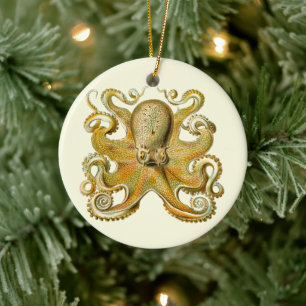 Octopus antique illustration sea monster ceramic tree decoration