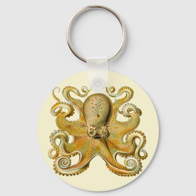 Octopus antique illustration sea monster key ring (Front)