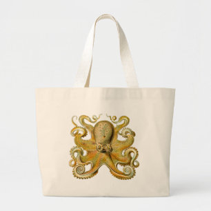 Octopus antique illustration sea monster large tote bag