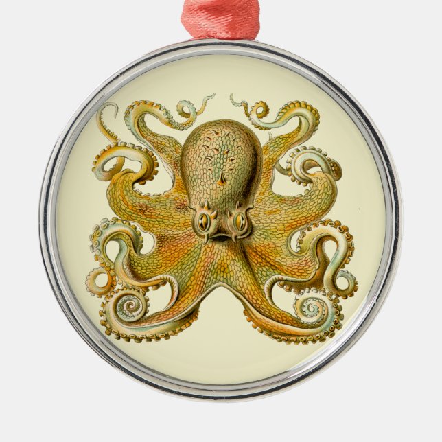 Octopus antique illustration sea monster metal tree decoration (Front)