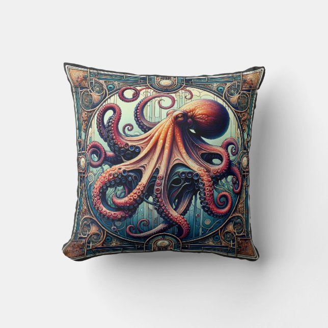 Octopus Art Deco Cushion (Front)