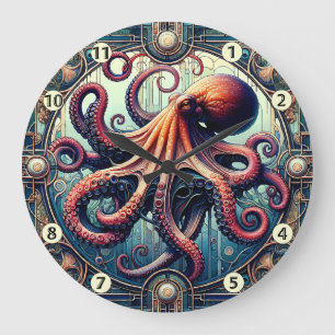 Octopus Art Deco Large Clock