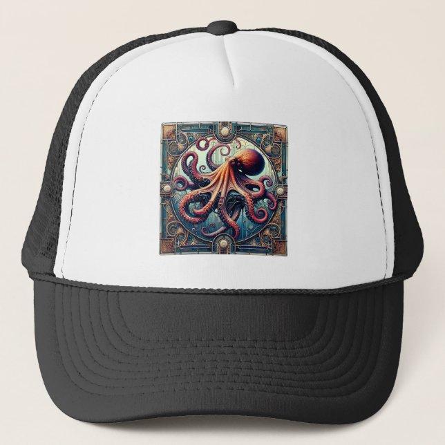 Octopus Art Deco Trucker Hat (Front)