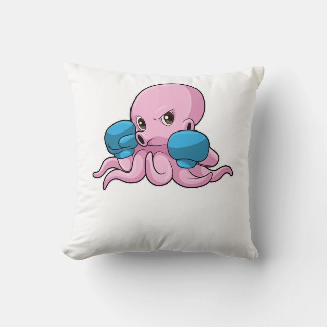Octopus as Boxer with Boxing gloves Cushion (Front)
