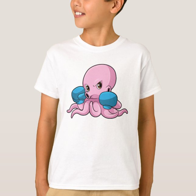 Octopus as Boxer with Boxing gloves T-Shirt (Front)