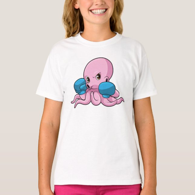 Octopus as Boxer with Boxing gloves T-Shirt (Front)