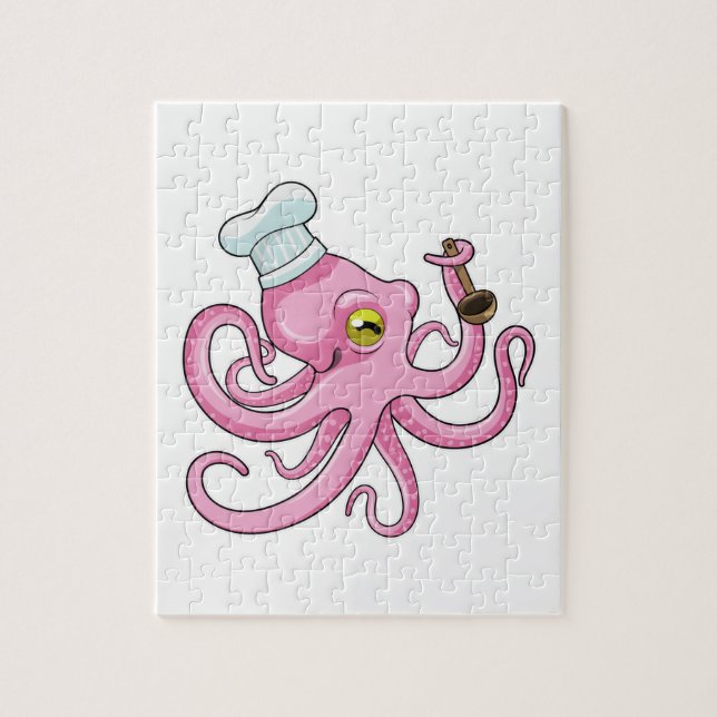 Octopus as Cook with Wooden spoon Jigsaw Puzzle (Vertical)