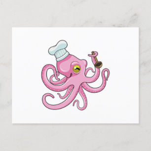 Octopus as Cook with Wooden spoon Postcard