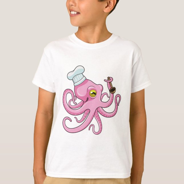 Octopus as Cook with Wooden spoon T-Shirt (Front)