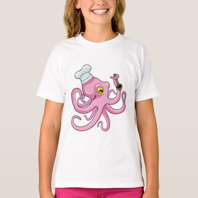 Octopus as Cook with Wooden spoon T-Shirt (Front)