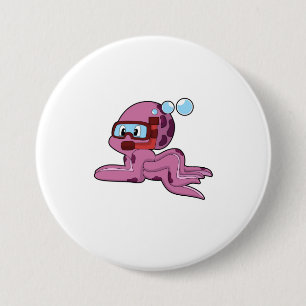 Octopus as Diver with Snorkel 7.5 Cm Round Badge