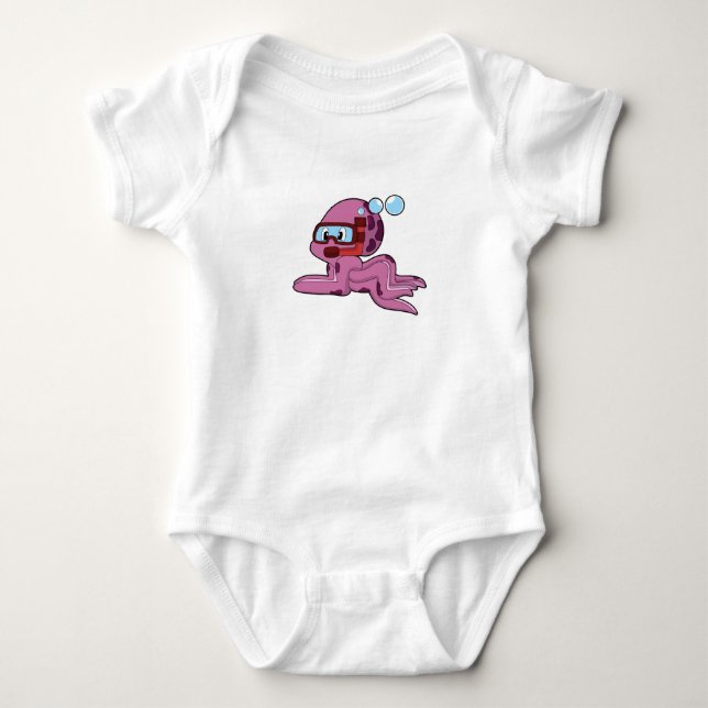 Octopus as Diver with Snorkel Baby Bodysuit (Front)