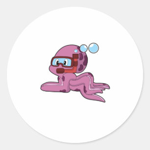 Octopus as Diver with Snorkel Classic Round Sticker