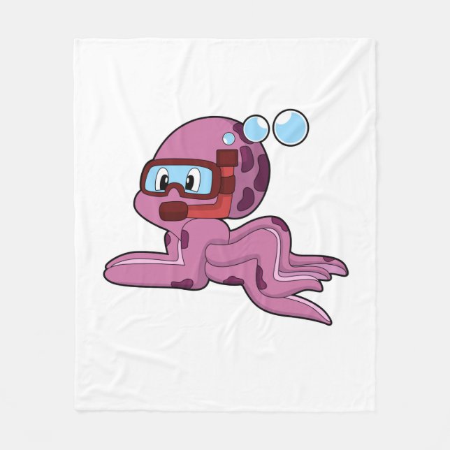 Octopus as Diver with Snorkel Fleece Blanket (Front)