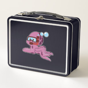 Octopus as Diver with Snorkel Metal Lunch Box
