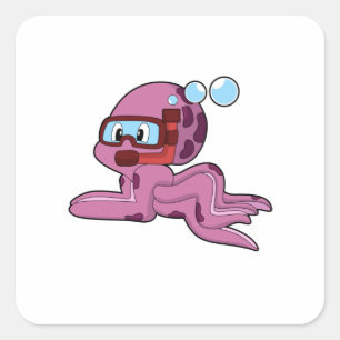 Octopus as Diver with Snorkel Square Sticker