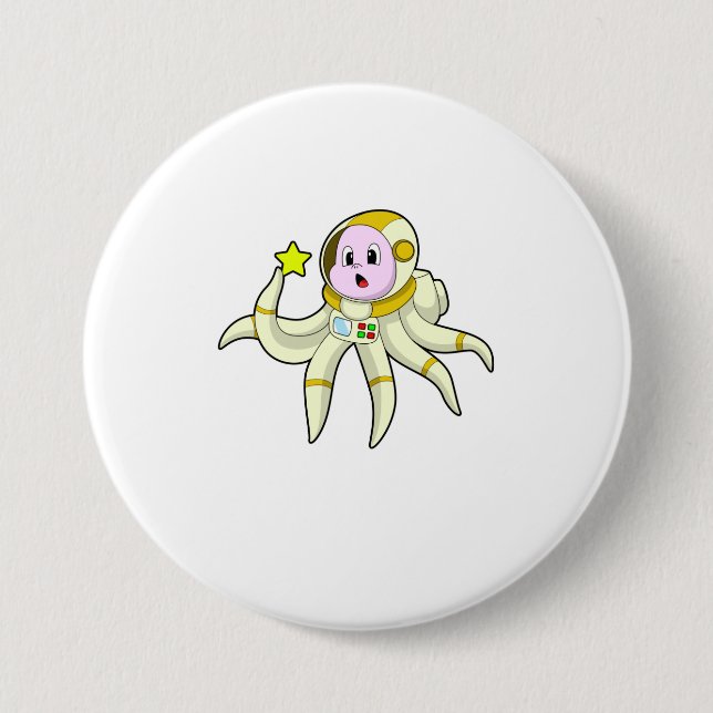 Octopus as Diver with Star 7.5 Cm Round Badge (Front)