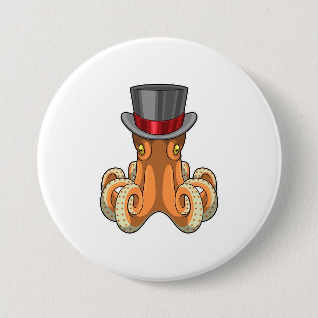 Octopus as Gentleman with Top hat 7.5 Cm Round Badge (Front)