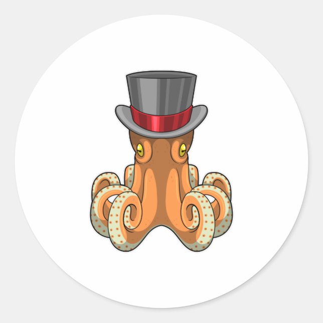 Octopus as Gentleman with Top hat Classic Round Sticker (Front)
