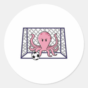 Octopus as Goalkeeper with Soccer ball Classic Round Sticker
