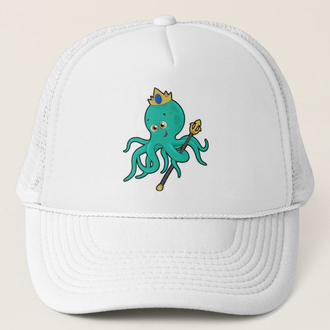 Octopus as King with Trident Trucker Hat (Front)
