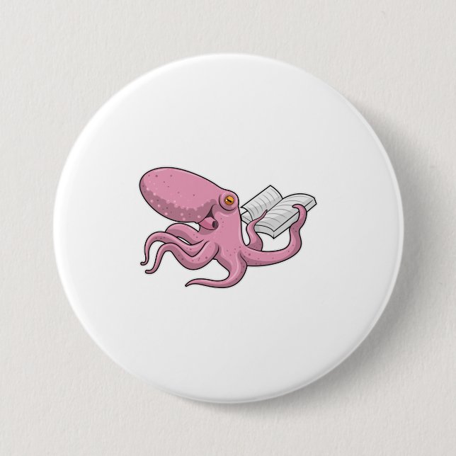 Octopus as Nerd witth Book 7.5 Cm Round Badge (Front)