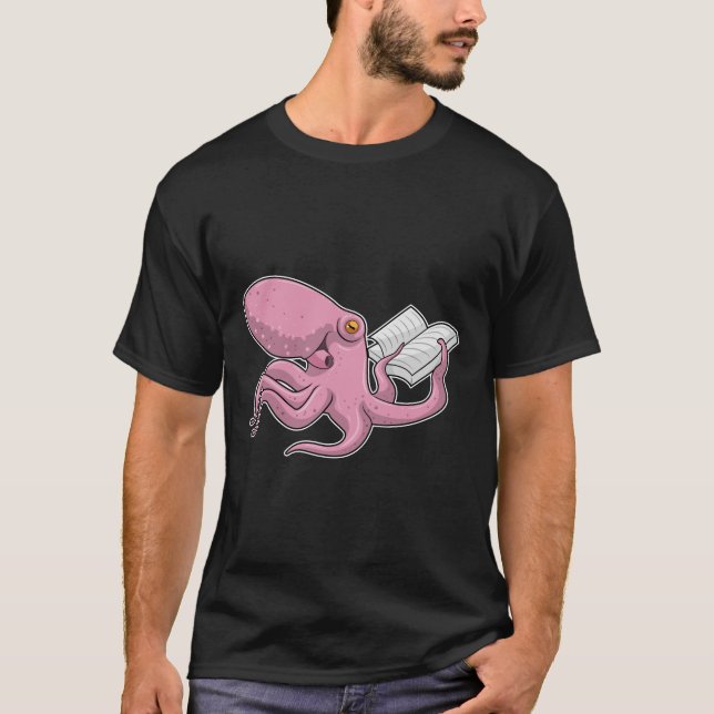 Octopus as Nerd witth Book T-Shirt (Front)